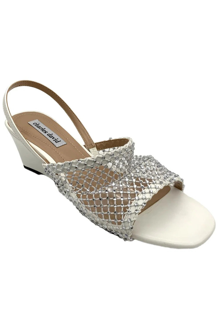Charles by Charles David Women's Aneah Rhinestone Wedge Sandal White - Medium